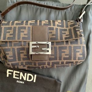 Vintage Fendi Baguette Zucca Canvas Shoulder Bag